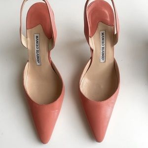 Manolo Blahnik Salmon Heels. one scratch as show in pictures. make an offer!